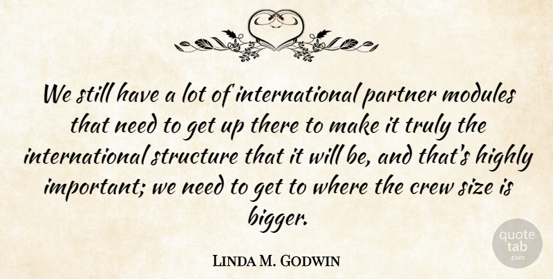 Linda M. Godwin Quote About Crew, Highly, Size, Truly: We Still Have A Lot...