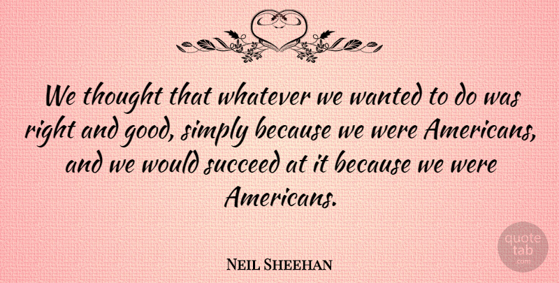 Neil Sheehan Quote About Succeed, Literature, Wanted: We Thought That Whatever We...