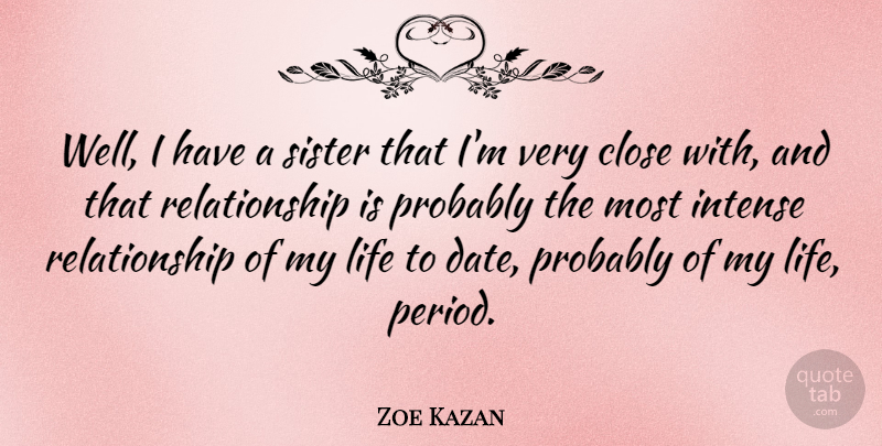 Zoe Kazan Quote About Intense, Periods, Wells: Well I Have A Sister...