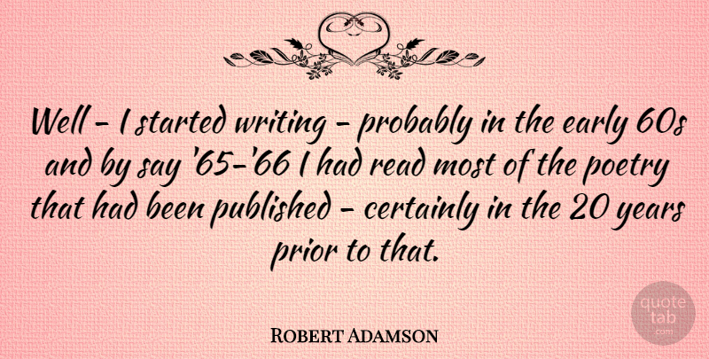 Robert Adamson Quote About Poetry, Prior, Published: Well I Started Writing Probably...