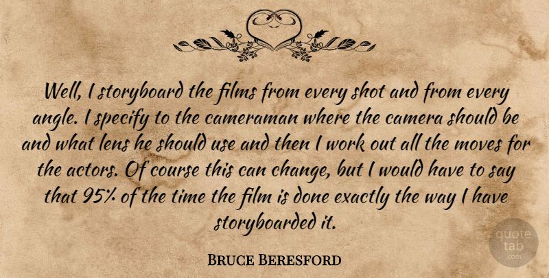 Bruce Beresford Quote About Cameraman, Course, Exactly, Films, Lens: Well I Storyboard The Films...