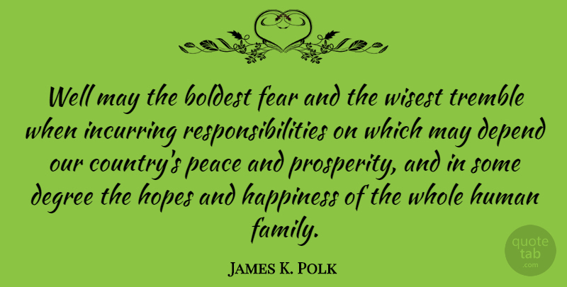 James K. Polk Quote About American Businessman, Boldest, Degree, Depend, Fear: Well May The Boldest Fear...