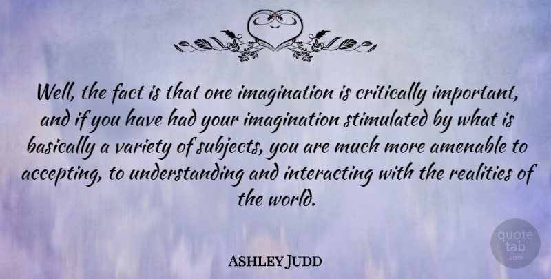 Ashley Judd Quote About Reality, Imagination, Understanding: Well The Fact Is That...