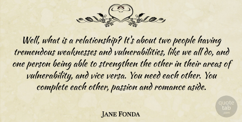 Jane Fonda Quote About Marriage, Passion, Two: Well What Is A Relationship...