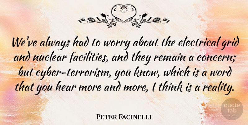 Peter Facinelli Quote About Reality, Thinking, Worry: Weve Always Had To Worry...