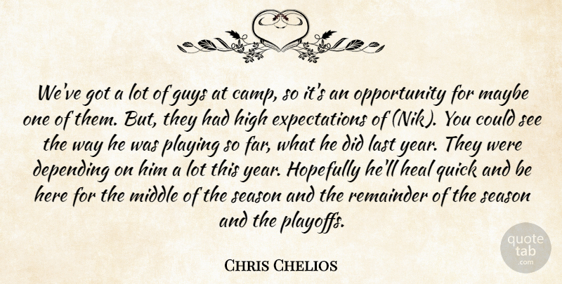 Chris Chelios Quote About Depending, Guys, Heal, High, Hopefully: Weve Got A Lot Of...