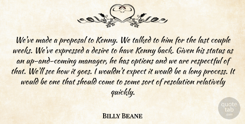 Billy Beane Quote About Couple, Desire, Expect, Expressed, Given: Weve Made A Proposal To...