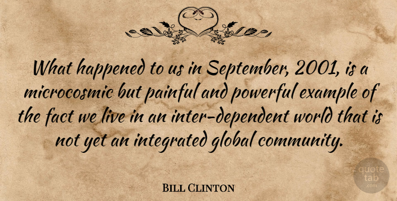 William J. Clinton Quote About Powerful, Community, Example: What Happened To Us In...