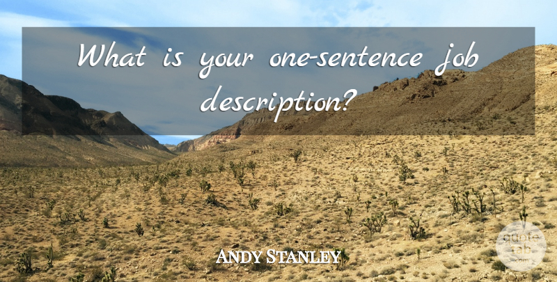 Andy Stanley Quote About Jobs, Description, One Sentence: What Is Your One Sentence...