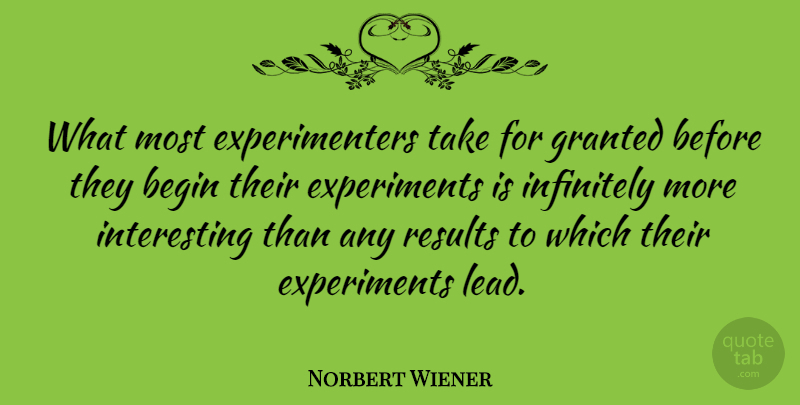 Norbert Wiener Quote About Interesting, Granted, Results: What Most Experimenters Take For...
