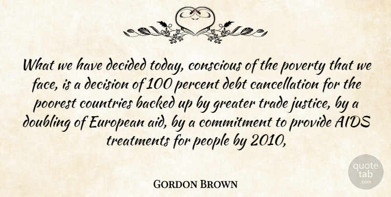 Gordon Brown Quote About Aids, Backed, Commitment, Conscious, Countries: What We Have Decided Today...