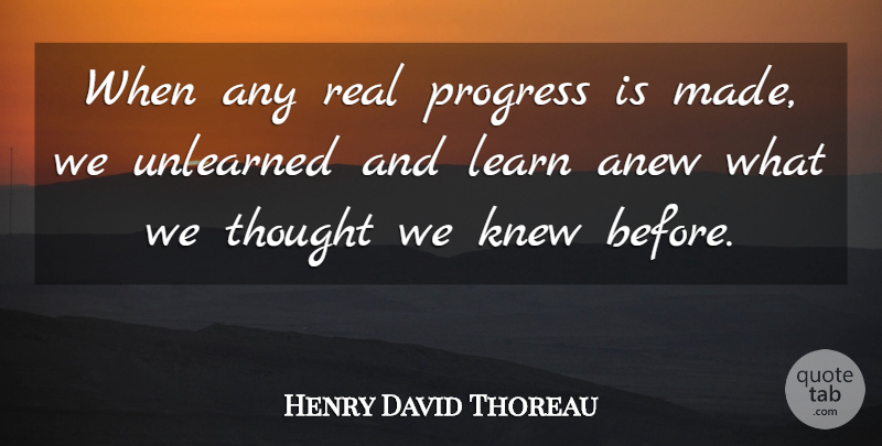 Henry David Thoreau Quote About Real, Progress, Made: When Any Real Progress Is...