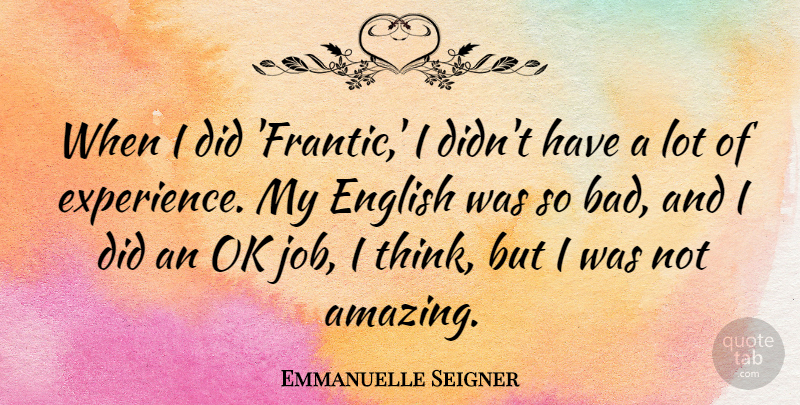 Emmanuelle Seigner Quote About Amazing, Experience, Ok: When I Did Frantic I...