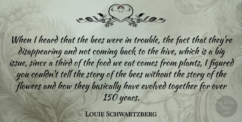 Louie Schwartzberg Quote About Basically, Bees, Coming, Eat, Evolved: When I Heard That The...