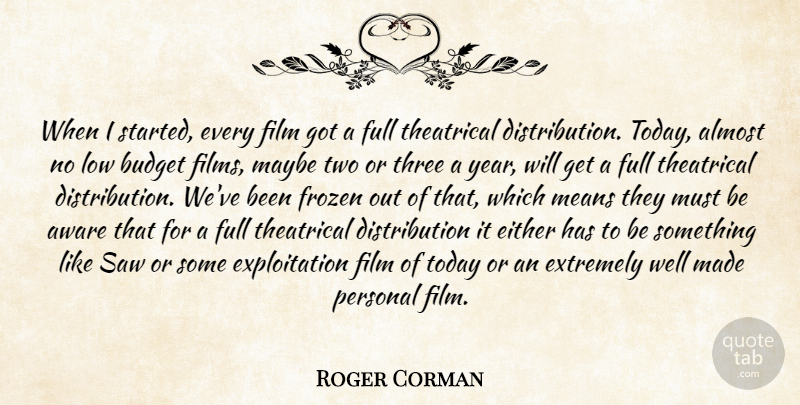 Roger Corman Quote About Mean, Years, Two: When I Started Every Film...