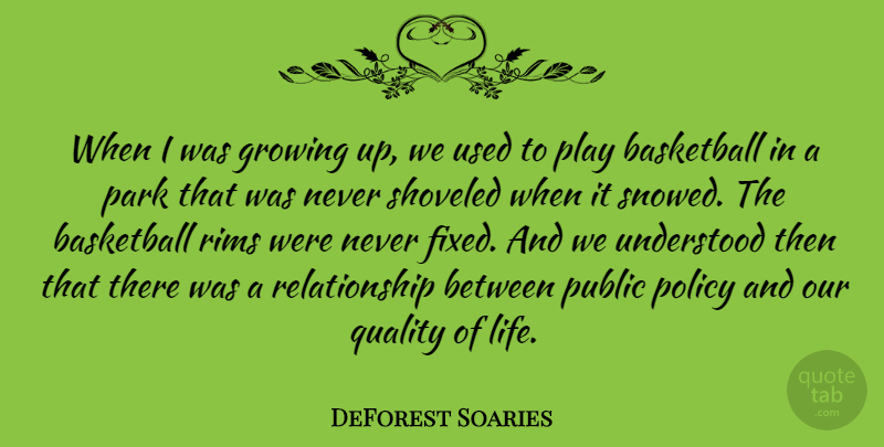 DeForest Soaries Quote About Basketball, Growing Up, Play: When I Was Growing Up...