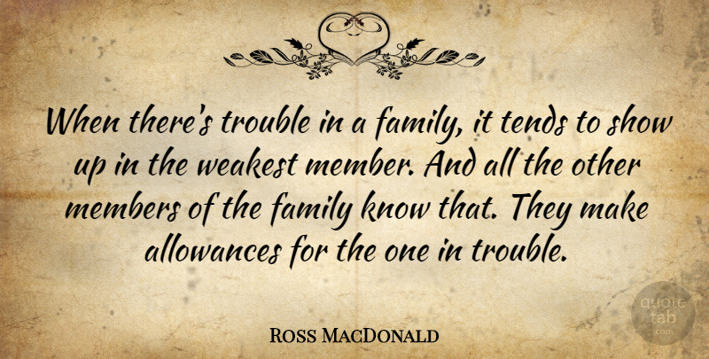 Ross MacDonald Quote About Trouble, Allowance, Members: When Theres Trouble In A...