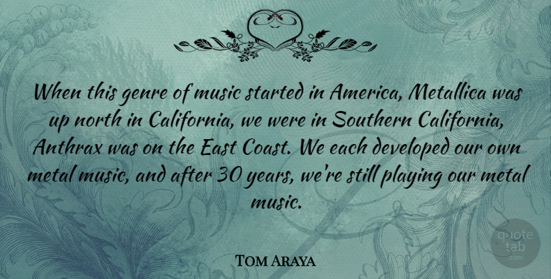 Tom Araya Quote About Anthrax, Developed, East, Genre, Metallica: When This Genre Of Music...