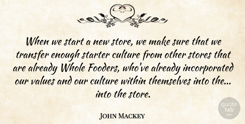 John Mackey Quote About Starter, Stores, Sure, Themselves, Transfer: When We Start A New...