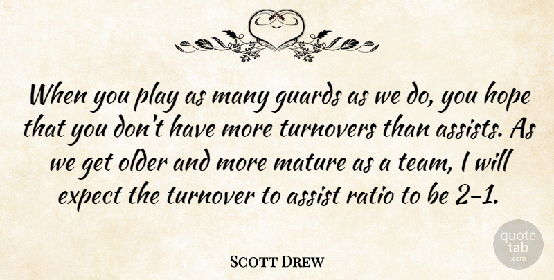 Scott Drew Quote About Assist, Expect, Guards, Hope, Mature: When You Play As Many...