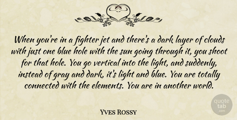 Yves Rossy Quote About Blue, Clouds, Connected, Fighter, Gray: When Youre In A Fighter...