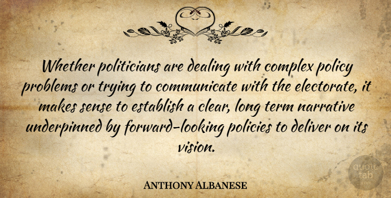 Anthony Albanese Quote About Complex, Dealing, Deliver, Establish, Narrative: Whether Politicians Are Dealing With...