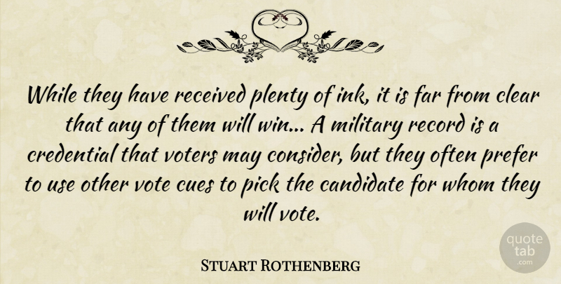 Stuart Rothenberg Quote About Candidate, Clear, Far, Military, Pick: While They Have Received Plenty...