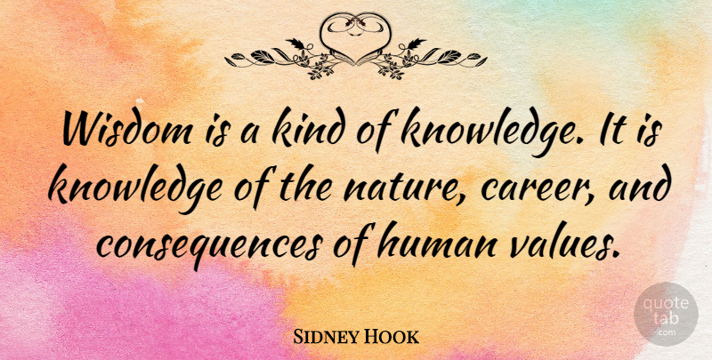 Sidney Hook Quote About Consequences, Human, Knowledge, Wisdom: Wisdom Is A Kind Of...