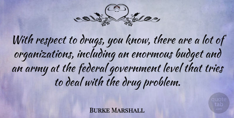 Burke Marshall Quote About Army, Government, Organization: With Respect To Drugs You...