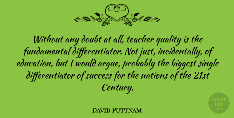 David Puttnam Quote About Teacher, Doubt, Quality: Without Any Doubt At All...