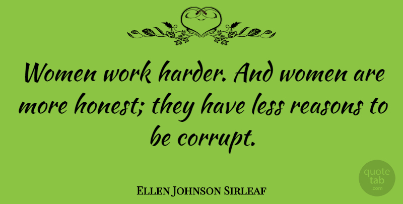 Ellen Johnson Sirleaf Quote About Hard Work, Honest, Reason: Women Work Harder And Women...