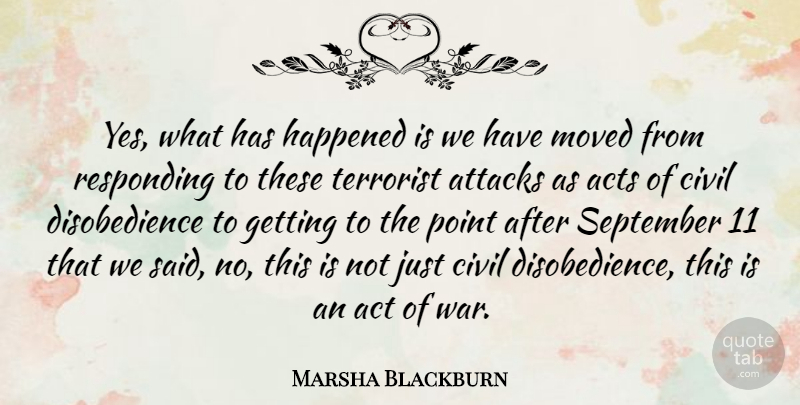 Marsha Blackburn Quote About Act, Acts, Attacks, Civil, Happened: Yes What Has Happened Is...