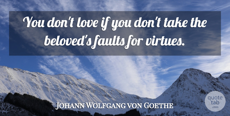 Johann Wolfgang von Goethe Quote About Love, Faults, Virtue: You Dont Love If You...