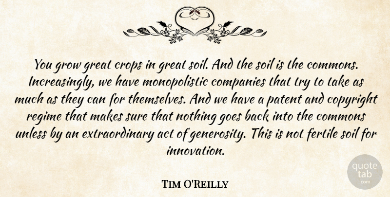 Tim O'Reilly Quote About Act, Companies, Copyright, Crops, Fertile: You Grow Great Crops In...