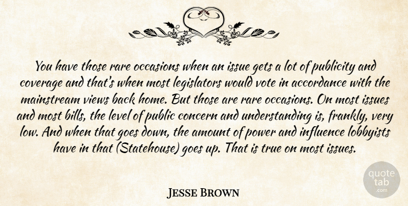 Jesse Brown Quote About Amount, Concern, Coverage, Gets, Goes: You Have Those Rare Occasions...