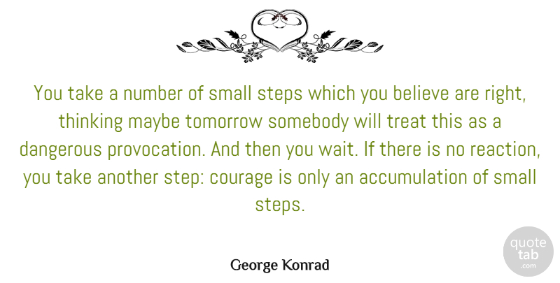 George Konrad Quote About Believe, Courage, Dangerous, Maybe, Number: You Take A Number Of...