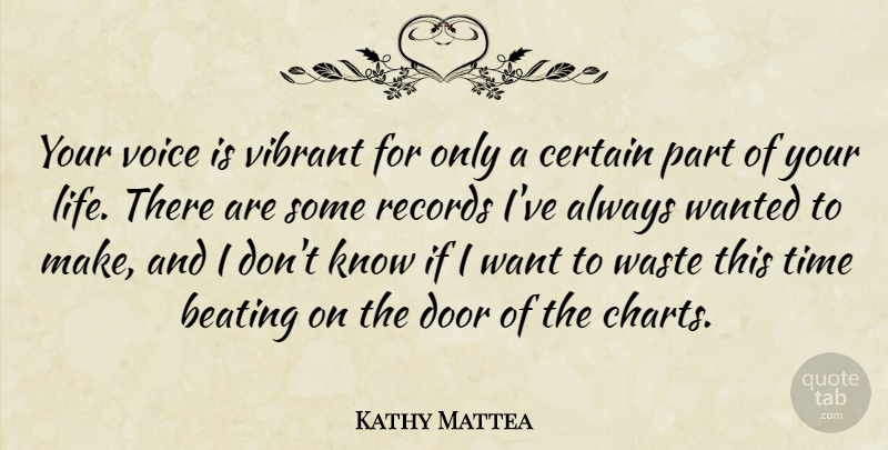 Kathy Mattea Quote About Beating, Certain, Records, Time, Vibrant: Your Voice Is Vibrant For...